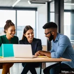 Home 18 스타트업 마케팅 이직 준비 - A dynamic startup marketing team in a modern office setting, diverse young professionals collaborati...